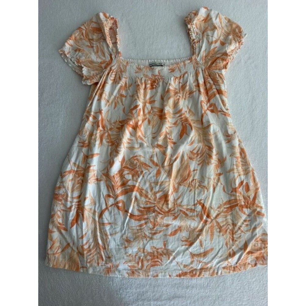 Abercrombie & Fitch Orange Floral Smocked Mini Dress Top Size XL Palm Leaf Boho